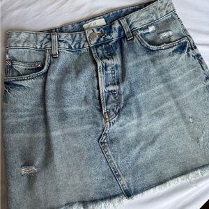 H&M Light Blue Distressed Denim Mini Skirt